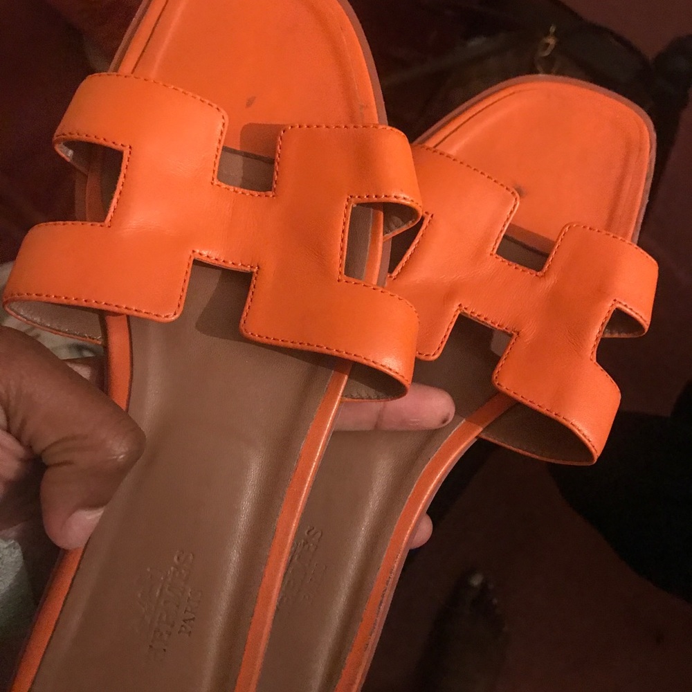 Hermes bright orange slipers